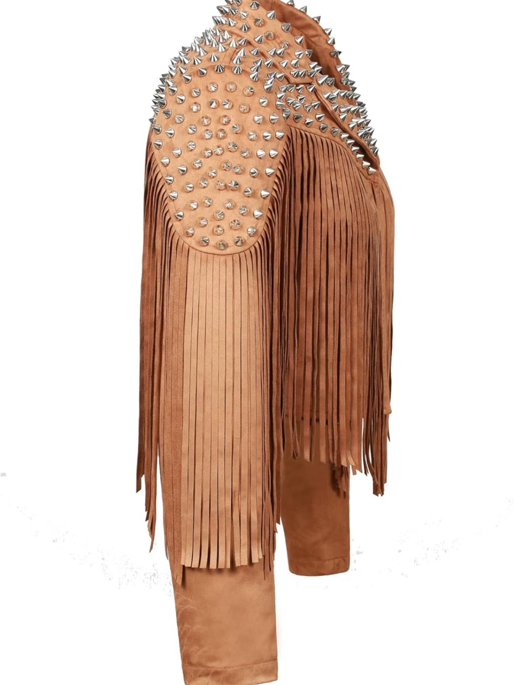 Women's faux Suede Fringe Studded women Jacket - Rust Brown - Picture 4 of 7